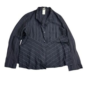 Lilith Linen Suit Jacket Blazer Women's Small Blue Woven Pinstripe